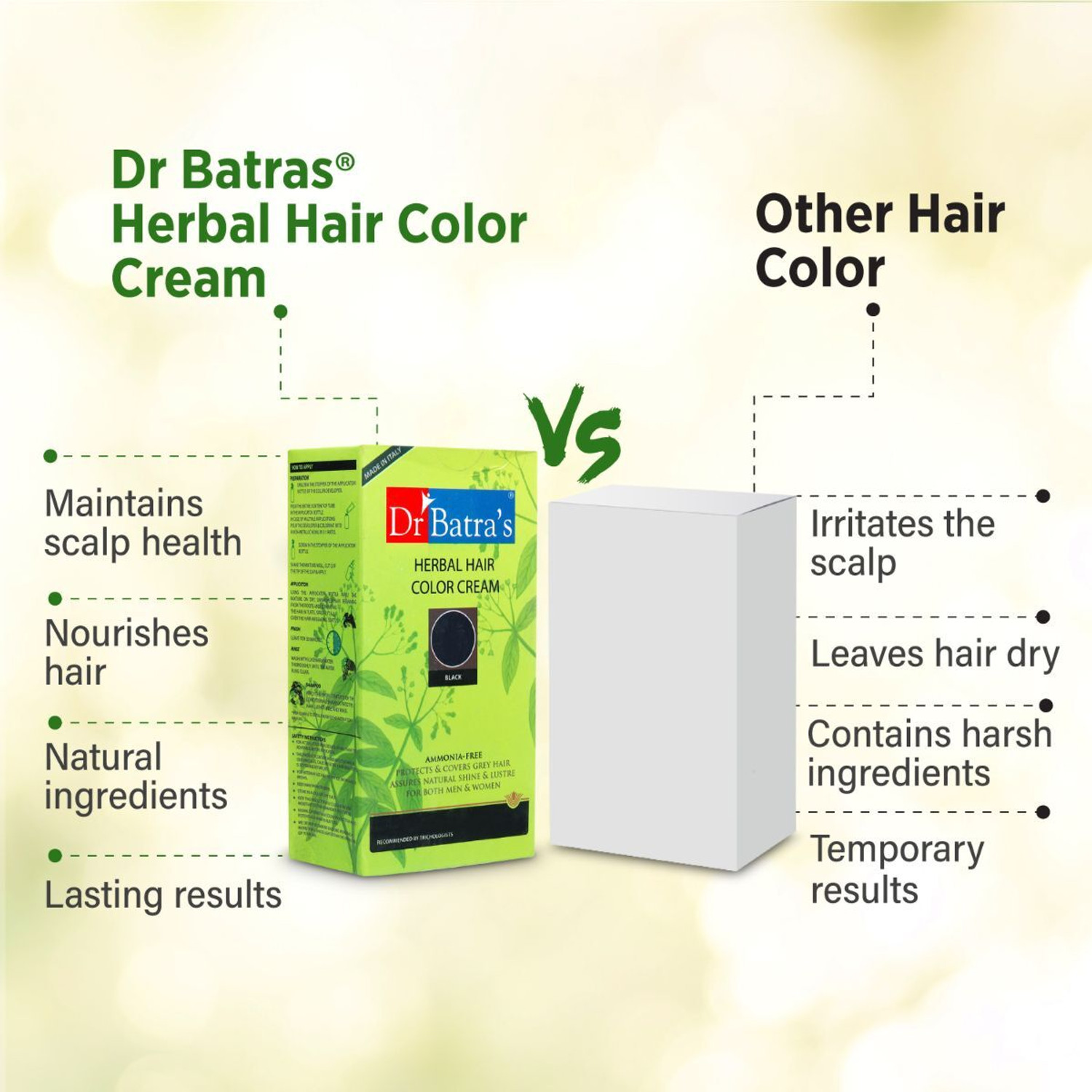 Image of Dr. Batra's Herbal Hair Color Cream Black|Natural, Safe,Long-Lasting,Damage-Free,Unisex , Black