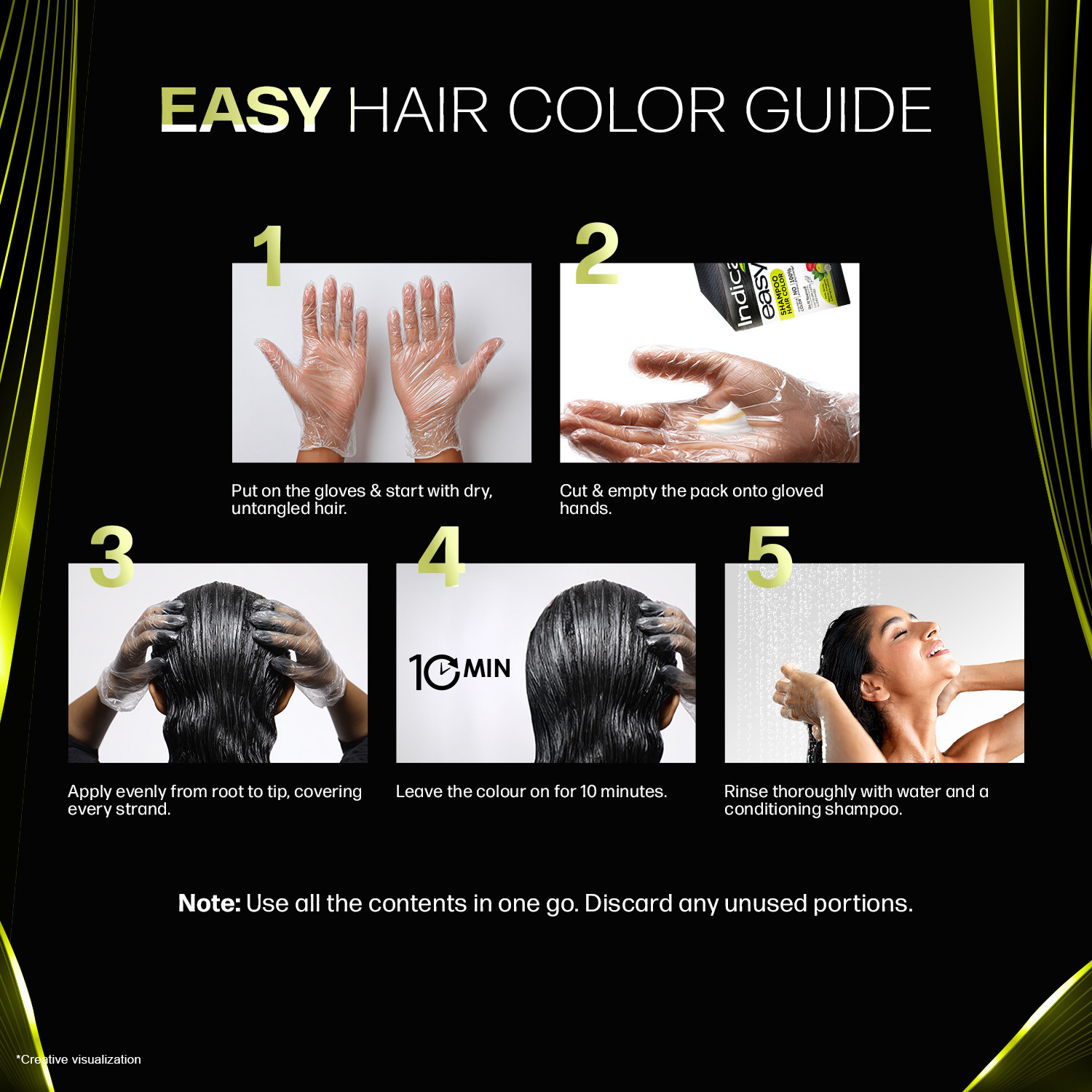Image of Indica Easy Shampoo Hair Colour Kit, 25ml x 4, , Natural Black