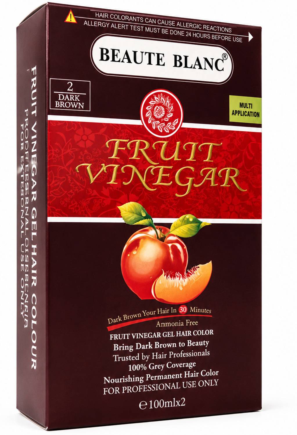 BEAUTE BLANC Fruit Vinegar Hair Dye Color Ammonia Free Hair Gel Color (100*2) , Dark Brown