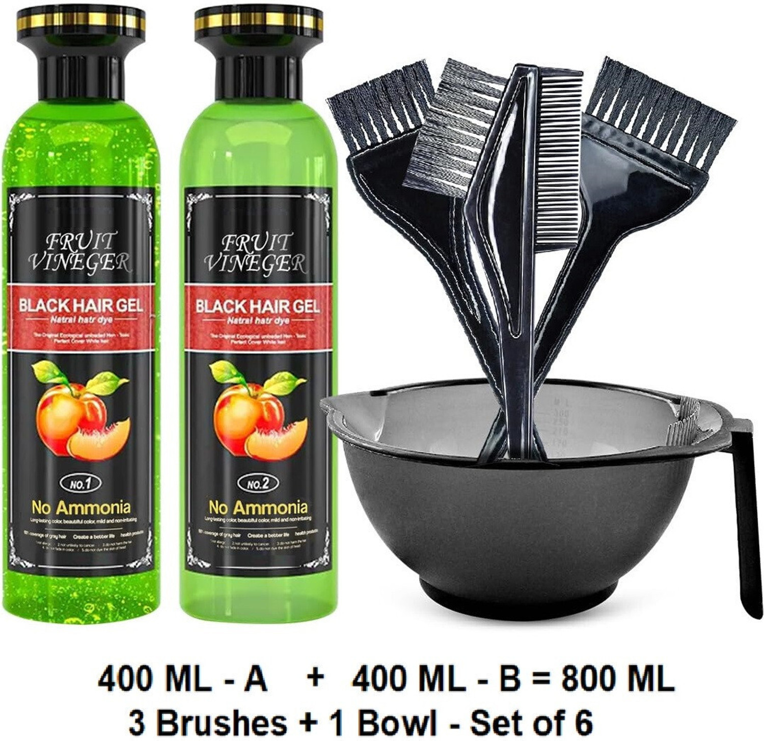 Image of Essensity Fruit Vinegar Ammonia Free 10 Minutes Hair Color Colour Gel + Bowl Brush Set , Natural | Black
