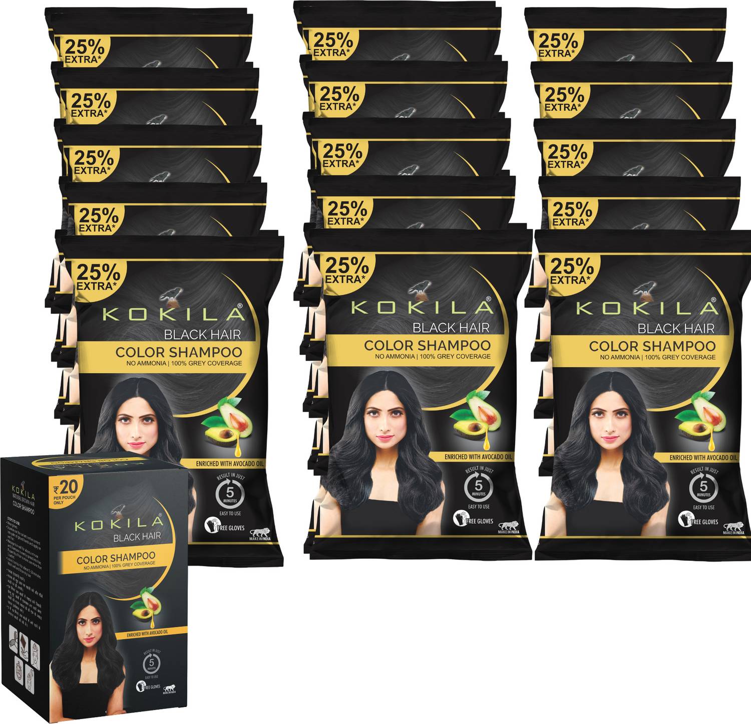 KOKILA Instant Ammonia Free Hair Color Shampoo, Black, 15 - Image 1
