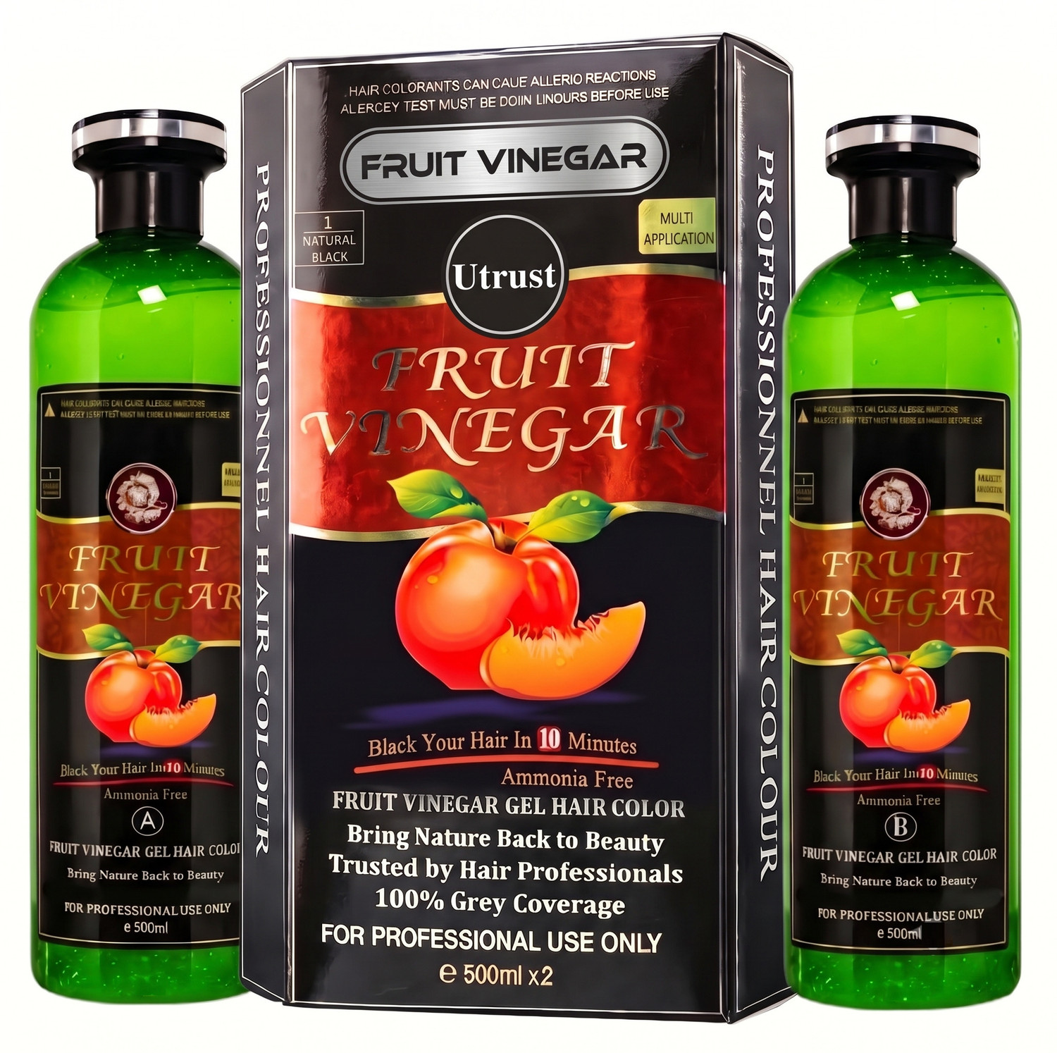 Utrust Fruit Vinegar Gel Hair Color , Natural Black Color Dye for Hair Care,Natural Ammonia Free Color Dye