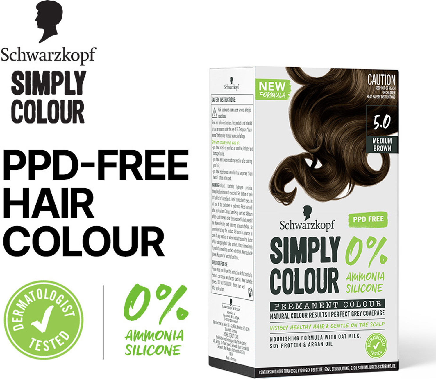 Image of Schwarzkopf Simply Colour Permanent Hair Colour For 100% Grey Coverage - 5.00 Medium Brown, 5.00 Truffle Brown