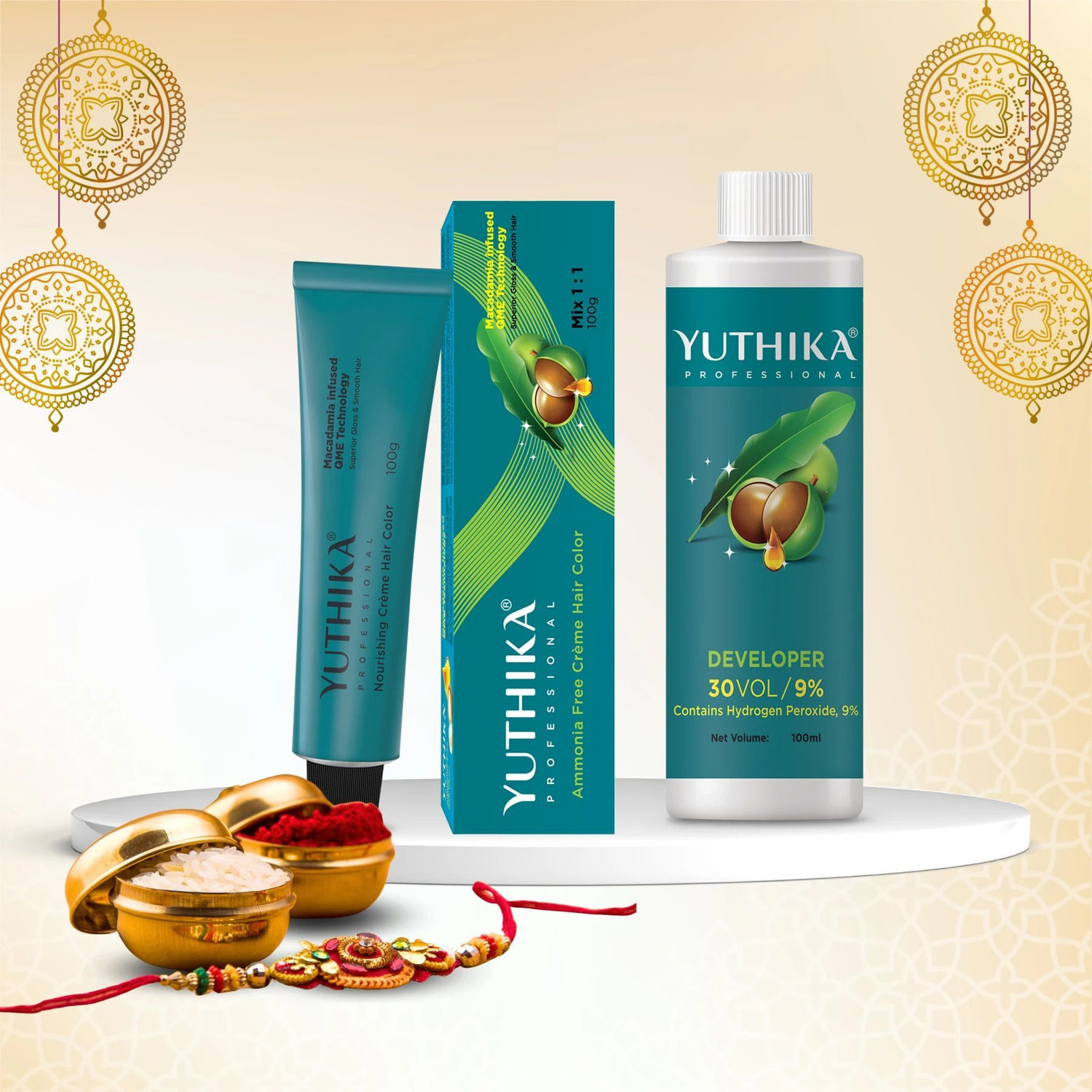 Yuthika Professional Rich Creme Hair Colour 100gm with hair developer 100ml (Pack OF 2) , Chocolate Brown 4.8