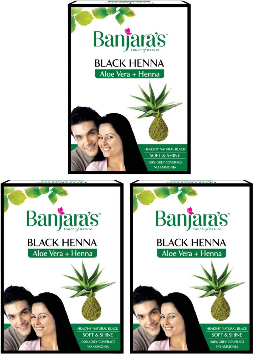 Banjaras Black Henna Aloe Vera + Henna 50gm Pack Of 3 , Black
