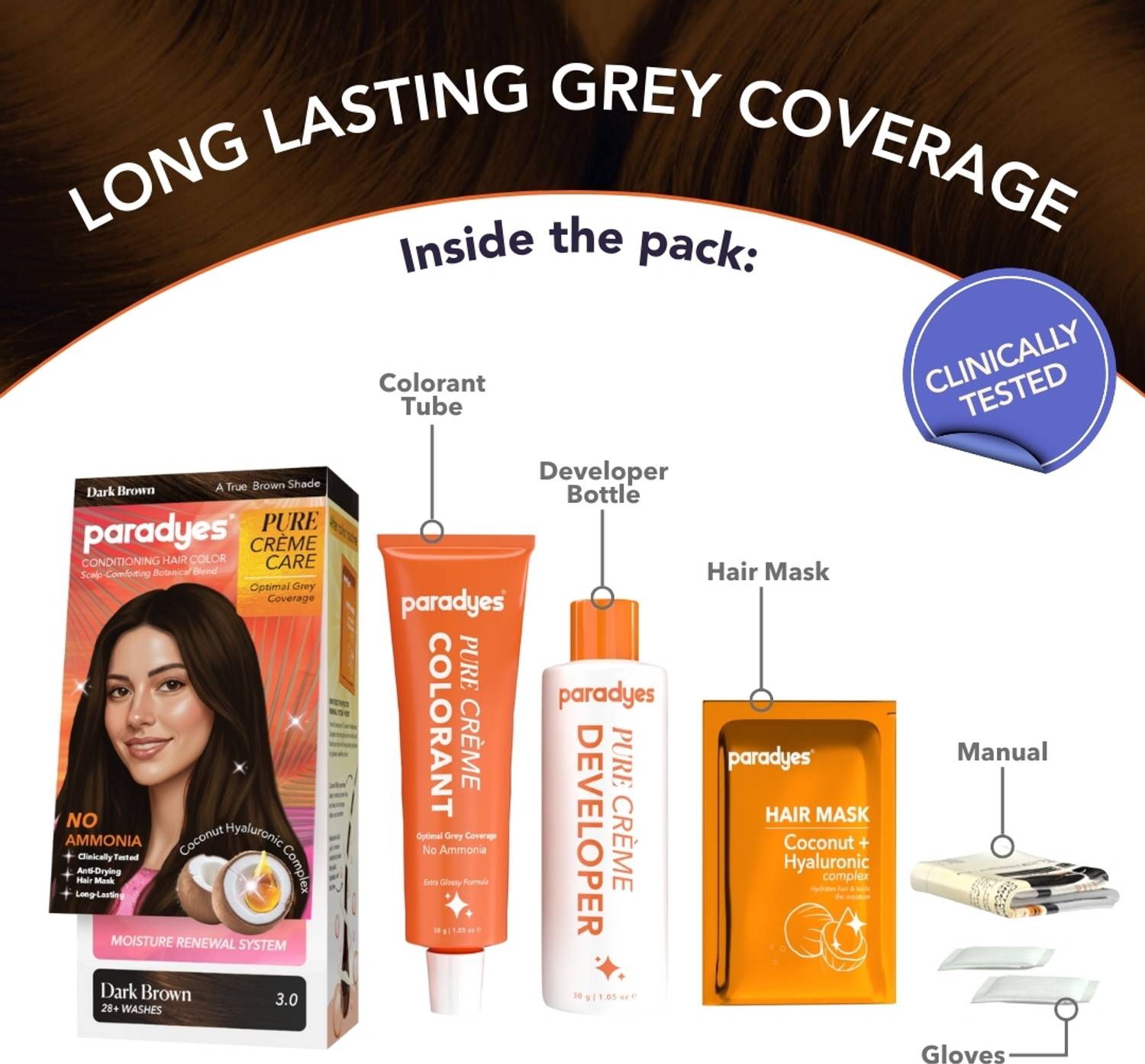 Paradyes Pure Creme Care No Ammonia Hair Color 3.0, 60g + 10 ml, Dark - Image 2