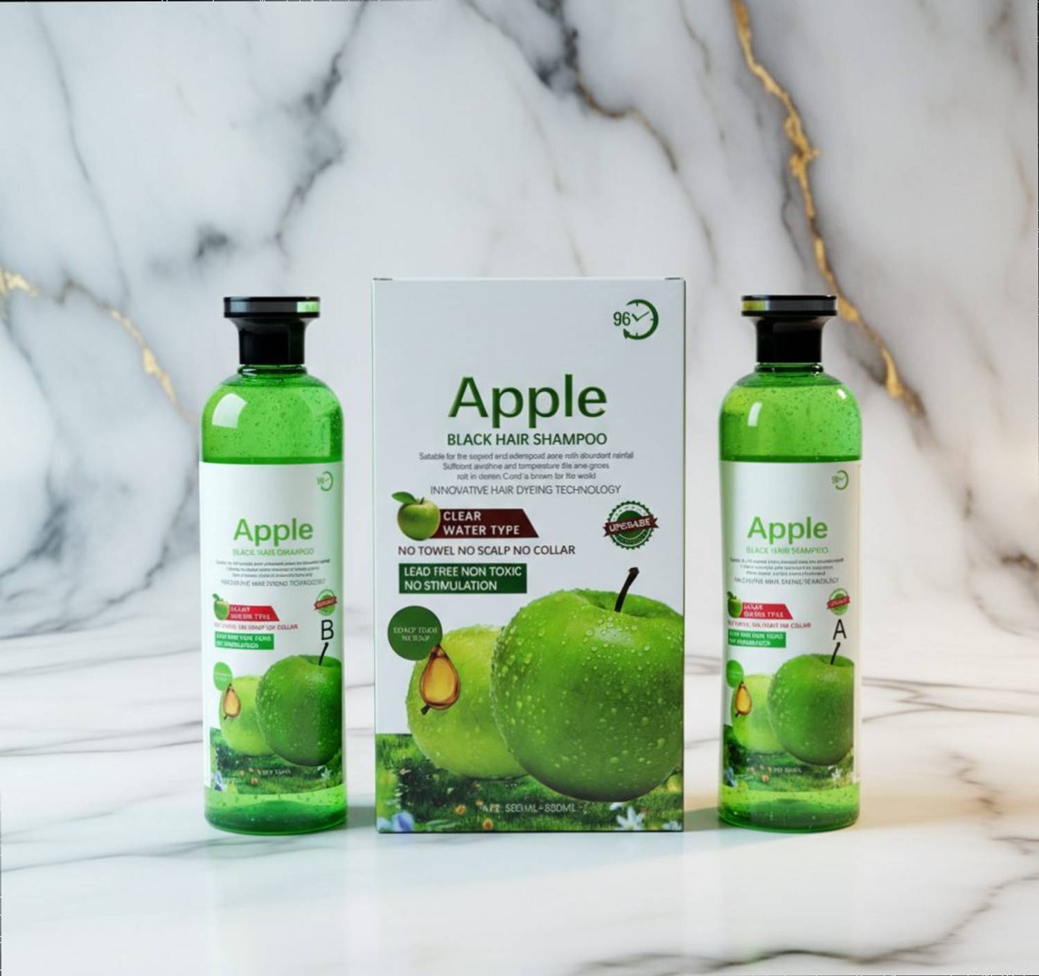 Bluezoo Apple Black Hair Color Shampoo 500ml x2, Ammonia-Free, Instant Dye , Black A-28