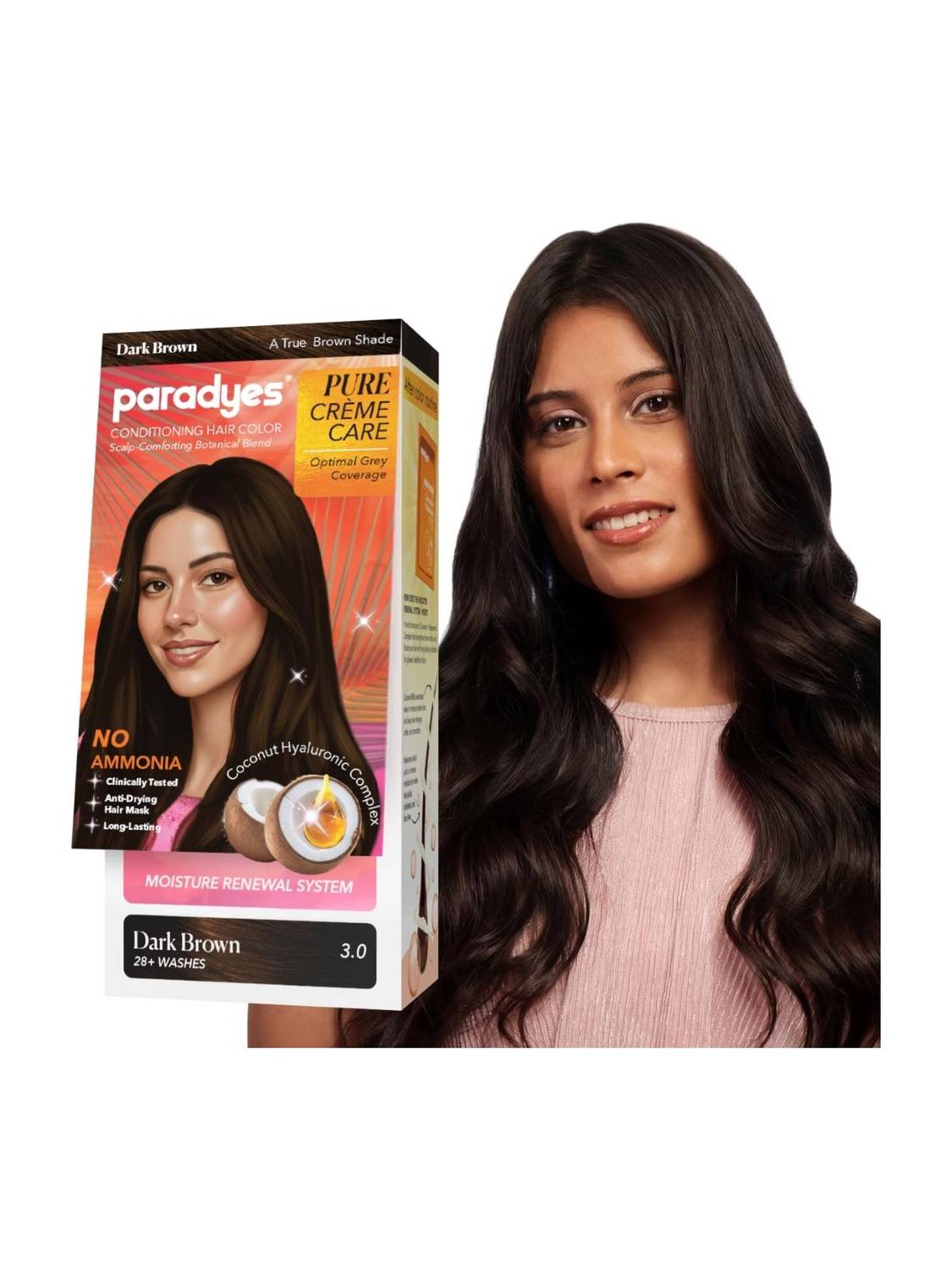 Paradyes Pure Creme Care No Ammonia Hair Color 3.0, 60g + 10 ml, Dark - Image 1