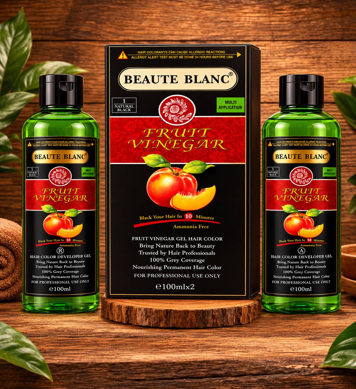 BEAUTÉ BLANC Professional Fruit Vinegar Hair Gel Color 100*2 , Natural Black