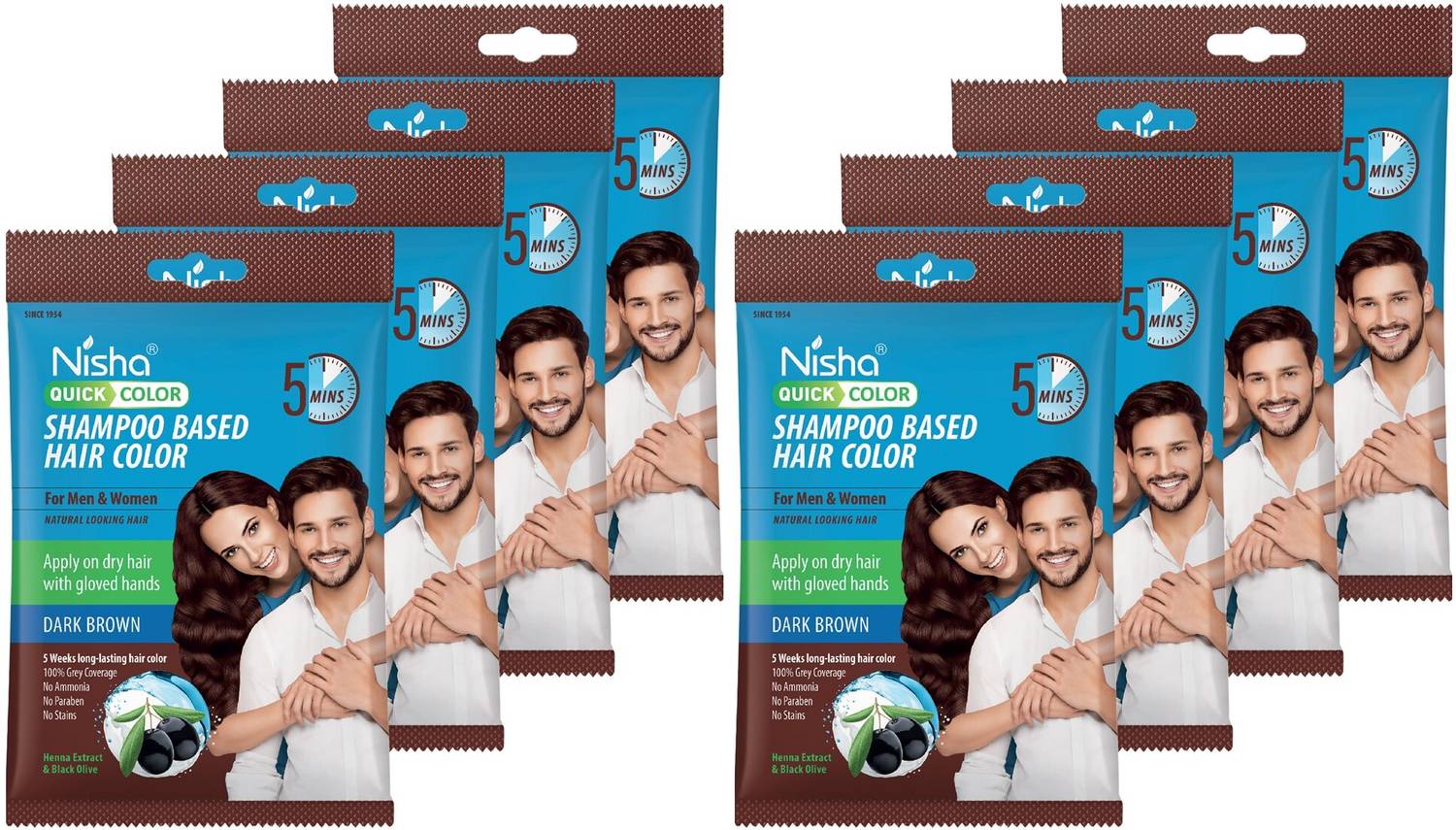 Nisha 5 min Quick Shampoo Hair Color For Women and Men 20 ml Each
