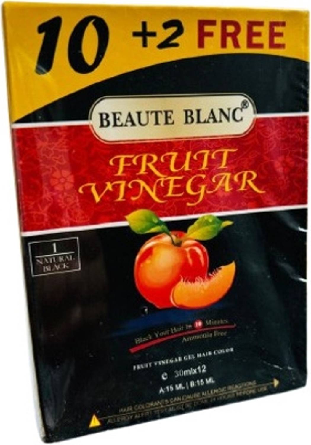 BEAUTE BLANC Fruit Vinegar Hair Gel Color Dye for Men&Women- 30ml x 12 (10 + 2 Free Pouch) , Natural Black