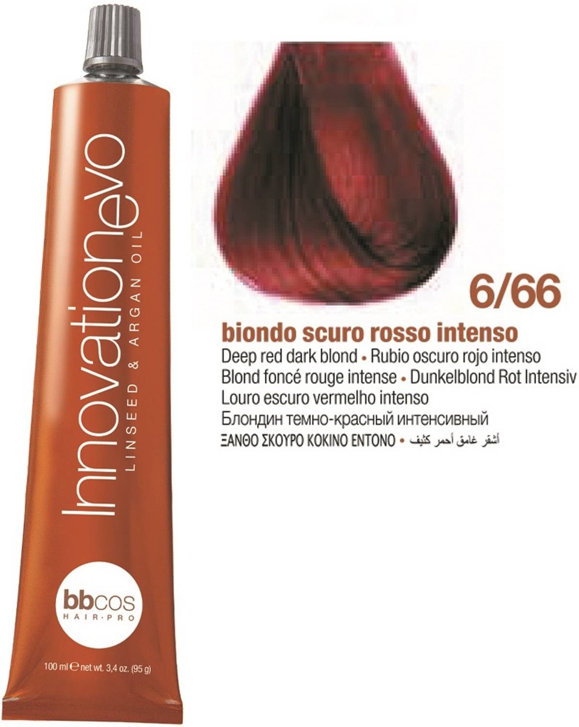 Bbcos Hair Pro InnovationEvo Hair Colour With Linen seed & Argan Oil Women Hair Color , 6/66, Deep Red Dark Blond
