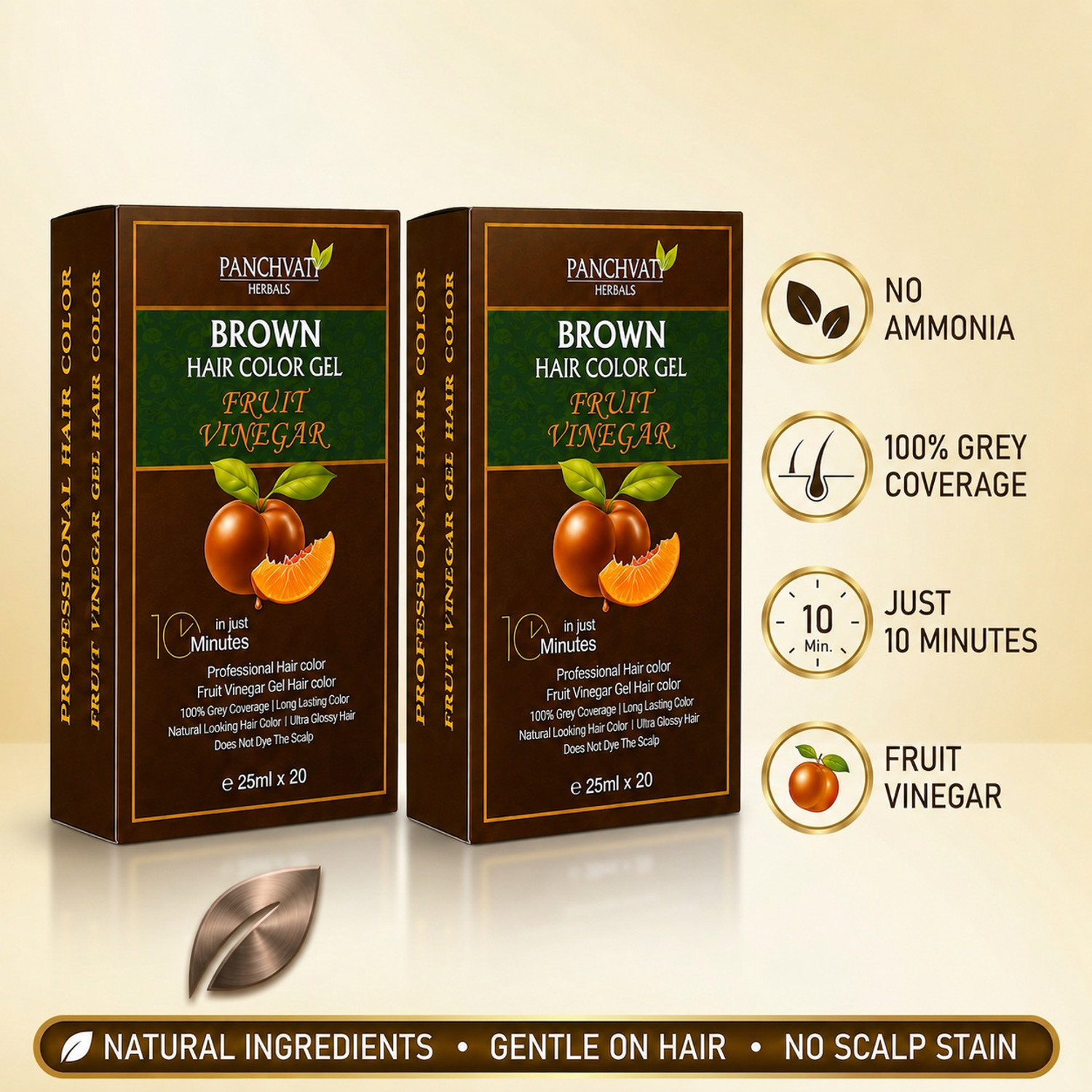 panchvati Brown Hair Color Gel with Fruit Vinegar | Pack of 2 | 500 ml , Brown