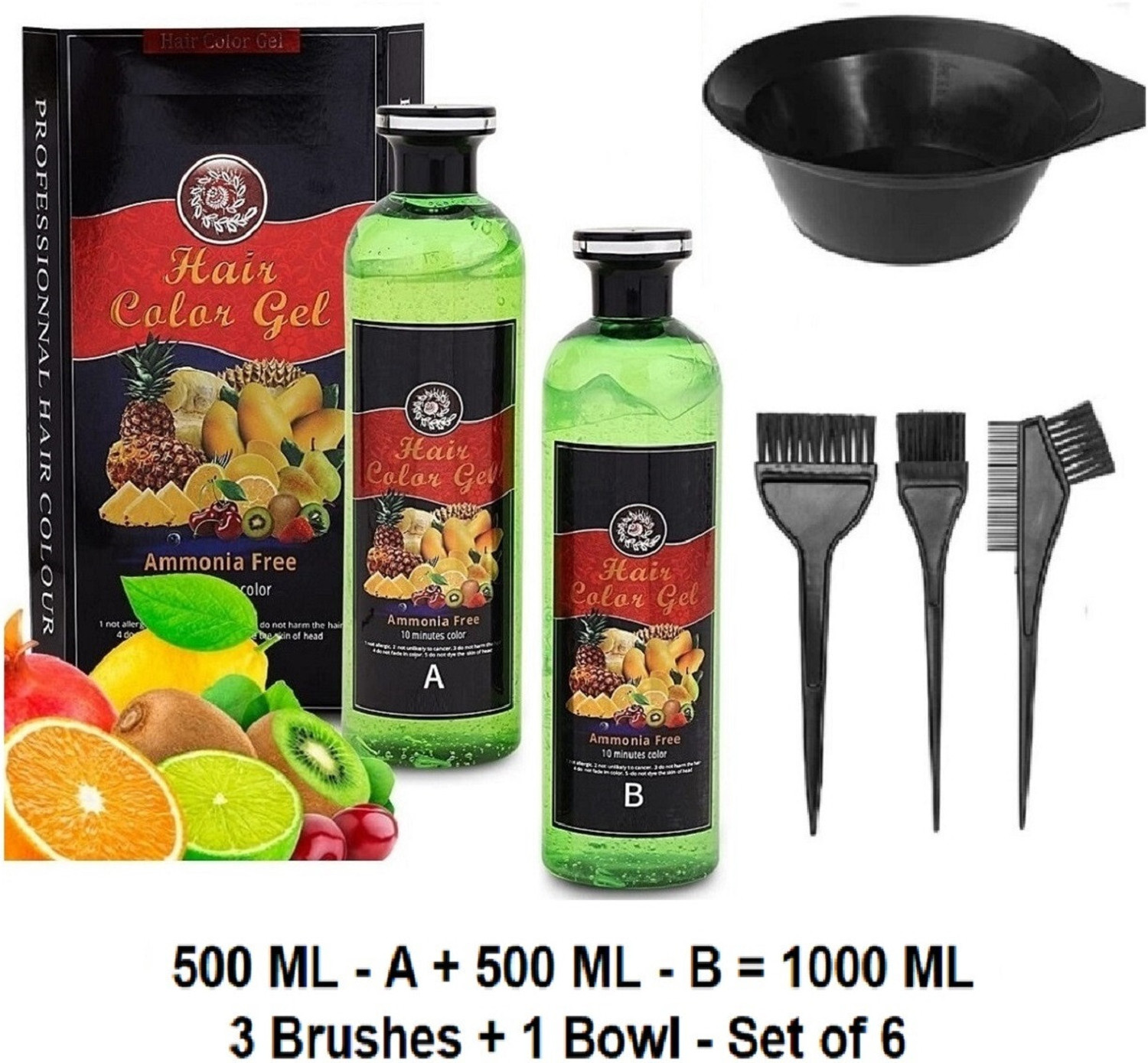 Image of Essensity Fruit Vinegar Ammonia Free 10 Minutes Hair Color Colour Gel + Bowl Brush Set , Natural -- Black