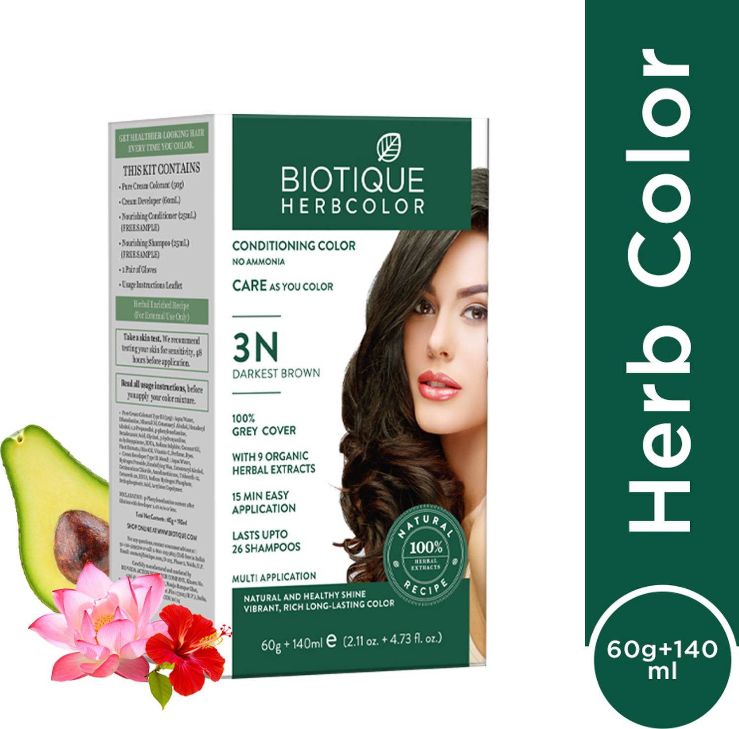 BIOTIQUE Herbcolor Natural Conditioning 100% Grey Coverage Darkest