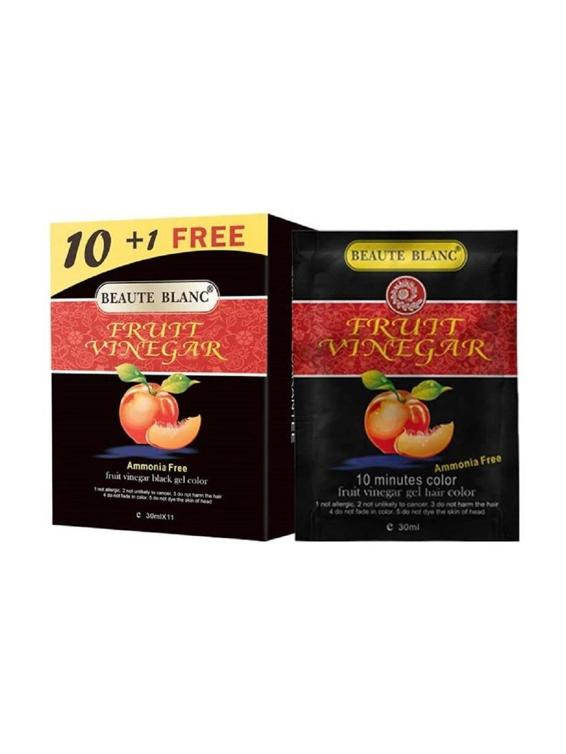 BEAUTE BLANC Fruit Vinegar Hair Gel Color Dye for Men&Women- 30ml x 11 (10 + 1 Free Pouch) , BLACK