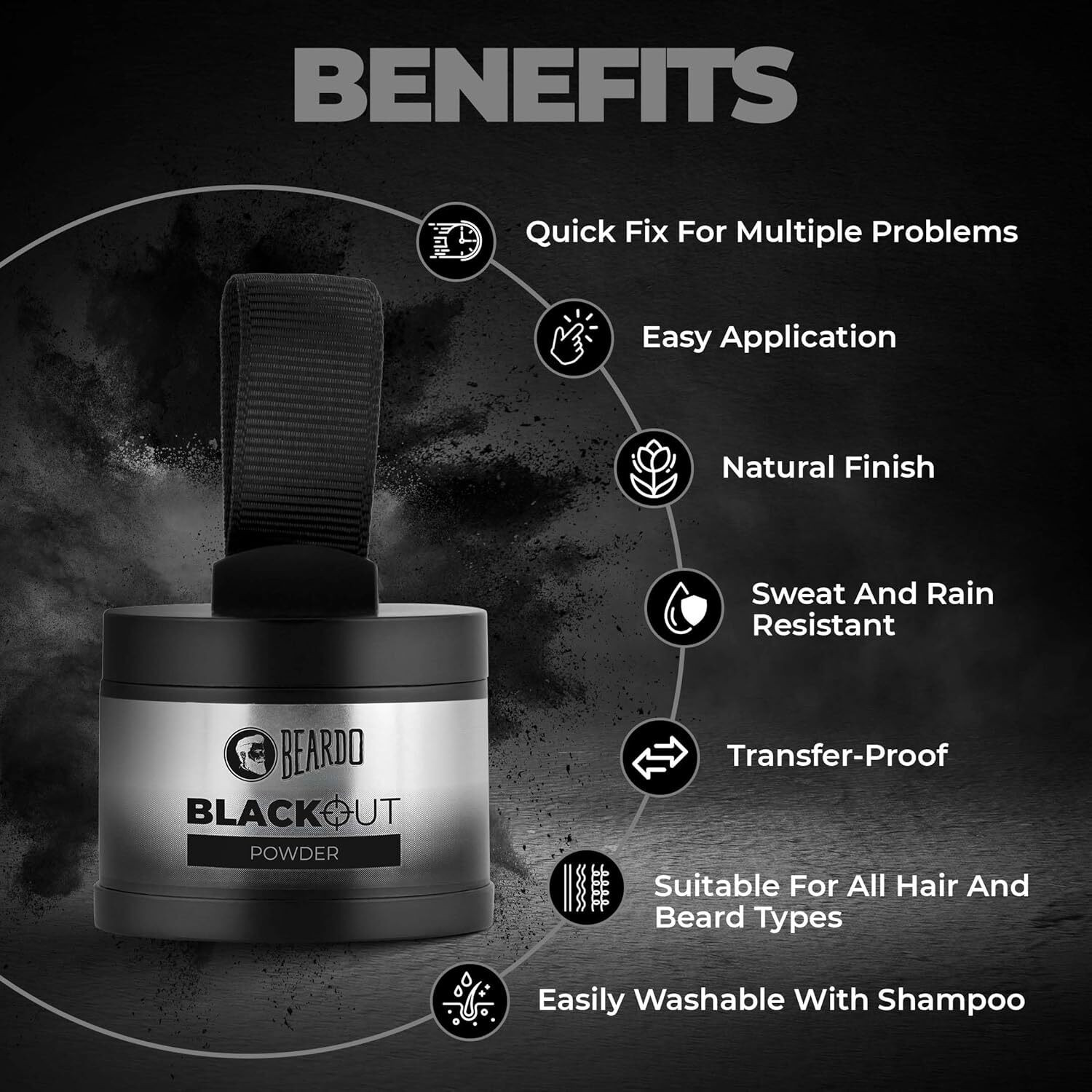 Image of BEARDO Black Out Powder , Hairline & Beard Filler Powder Instantly Conceals Hair Root Touch Up for Men