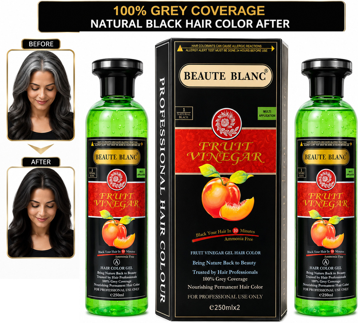 Image of BEAUTE BLANC BEAUTE BLANC Professional Fruit Vinegar Hair Gel Color (500*2) , Natural Black
