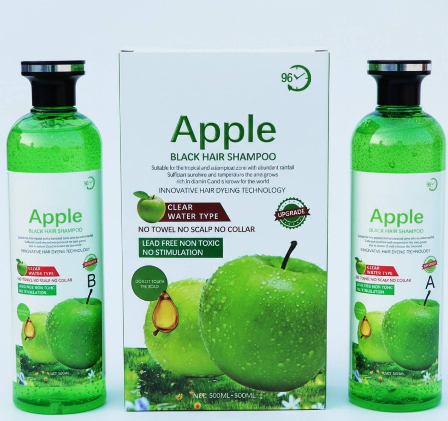 Bluezoo Apple Black Hair Color Shampoo 500ml x2, Ammonia-Free, Instant Dye , Black A-39