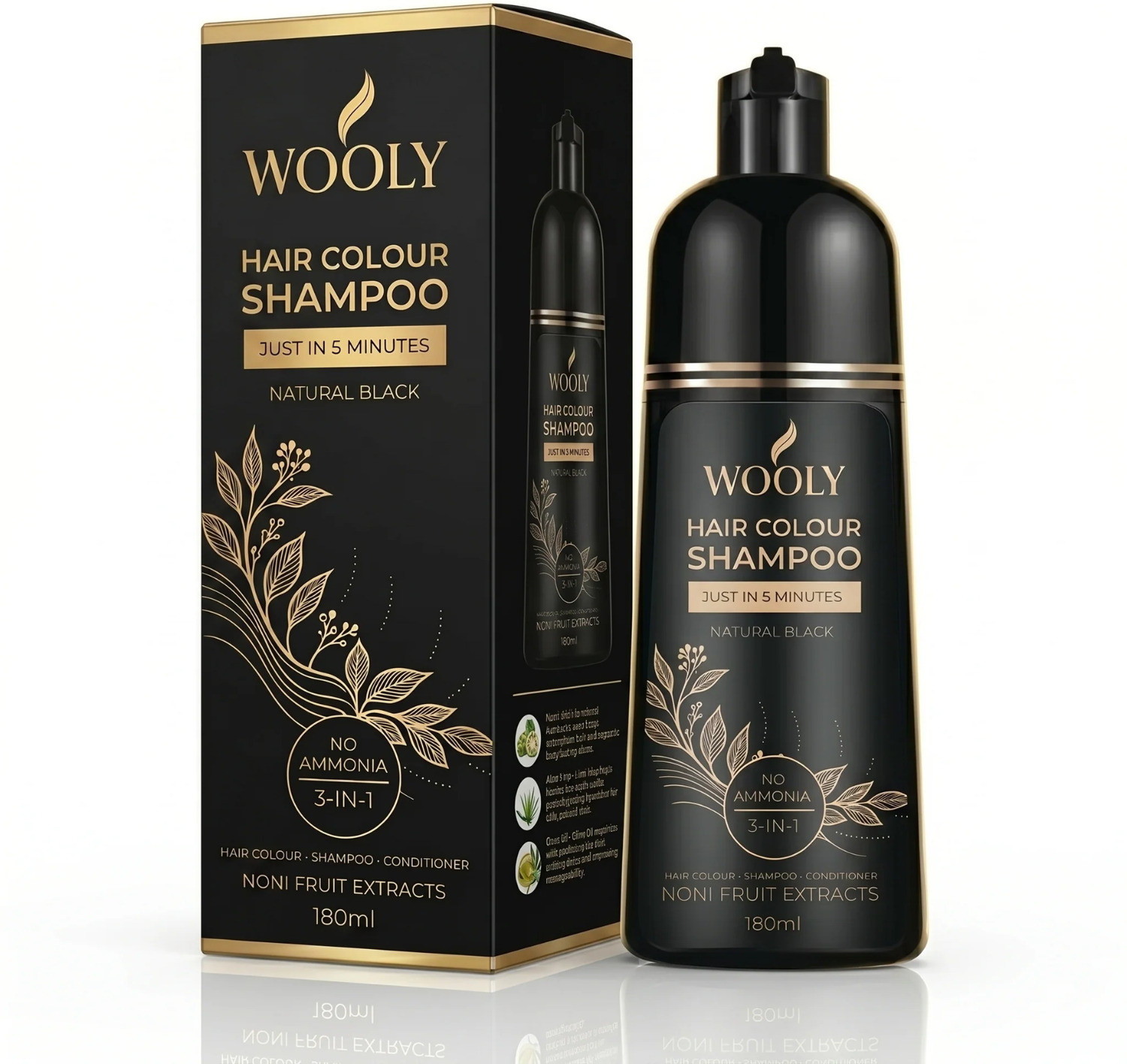 Wooly Instant Hair Color Shampoo 180ML , Black
