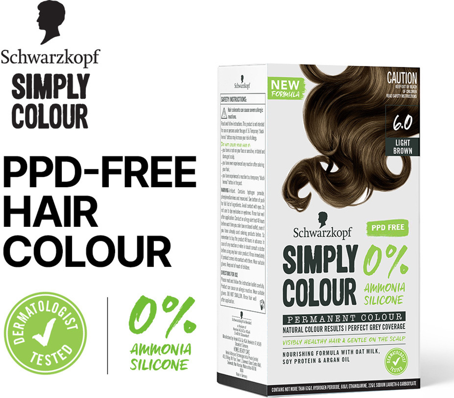Image of Schwarzkopf Simply Colour Permanent Hair Colour For 100% Grey Coverage - 6.00 Light Brown , 6.00 Pecan Tart