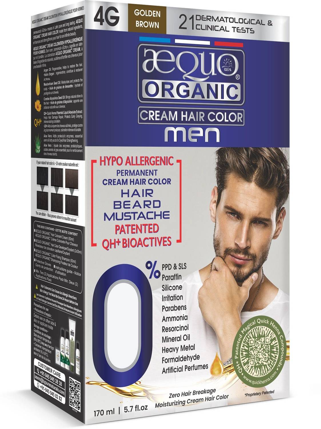 Aequo Organic Permanent Hair Color, Men 4G Golden Brown Hair Colour Kit, 170ml , Golden Brown