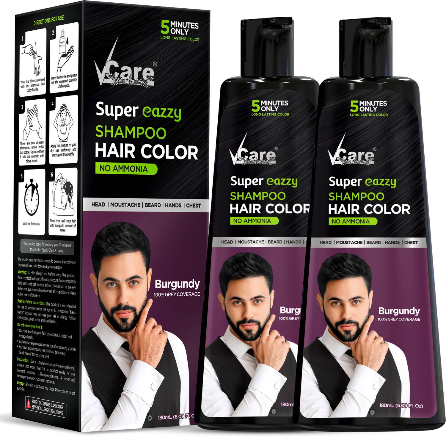 Vcare Super Eazzy Shampoo Hair Color Natural Black | No Ammonia