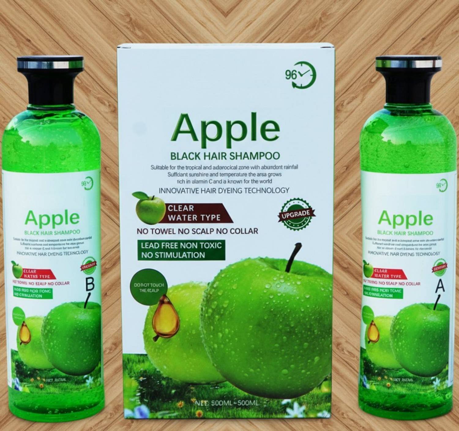 Bluezoo Apple Black Hair Color Shampoo 500ml x2, Ammonia-Free, Instant Dye , Black A-17