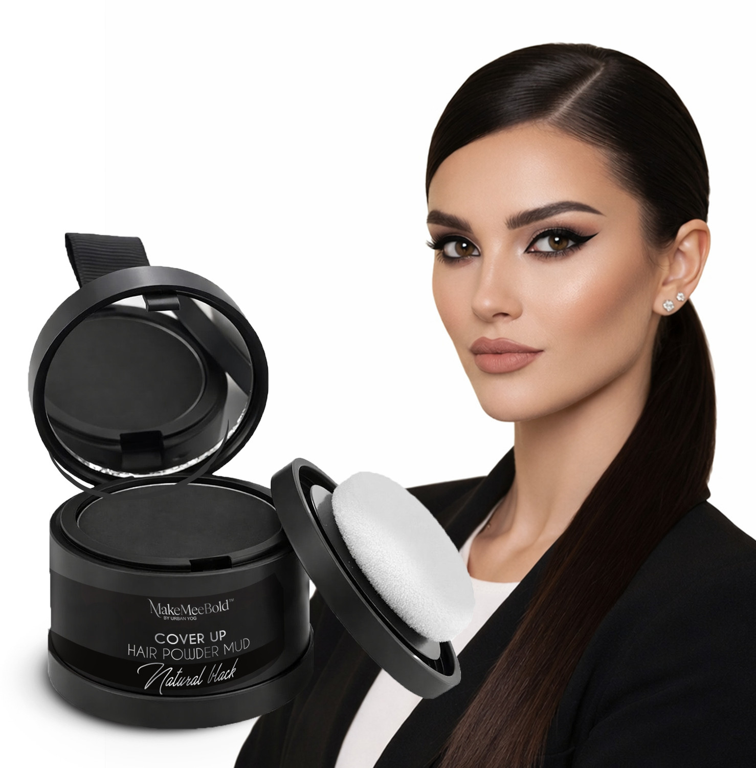 Image of MakeMeeBold Cover Up Hair Powder Mud | Instant Root Touch Up | Talc-Free & No Fragrance , Black