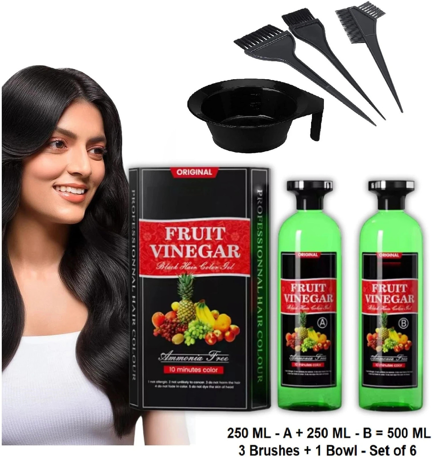Image of Essensity Fruit Vinegar Ammonia Free 10 Minutes Hair Color Colour Gel + Bowl Brush Set , Natural ' Black