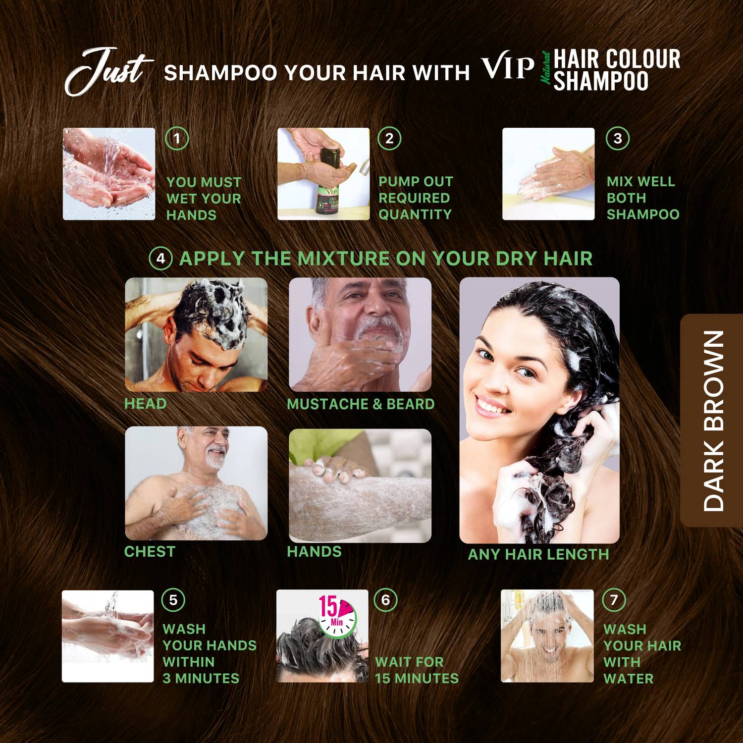 VIP Hair Colour Shampoo Dark Brown - Image 4