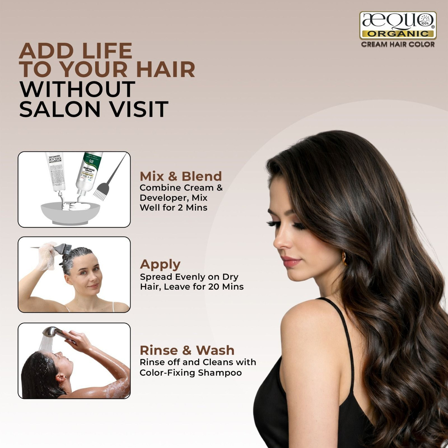 Image of Aequo Organic Cream Hair Color 3N Dark Brown | 100% Grey Coverage | Ammonia Free , Dark Brown