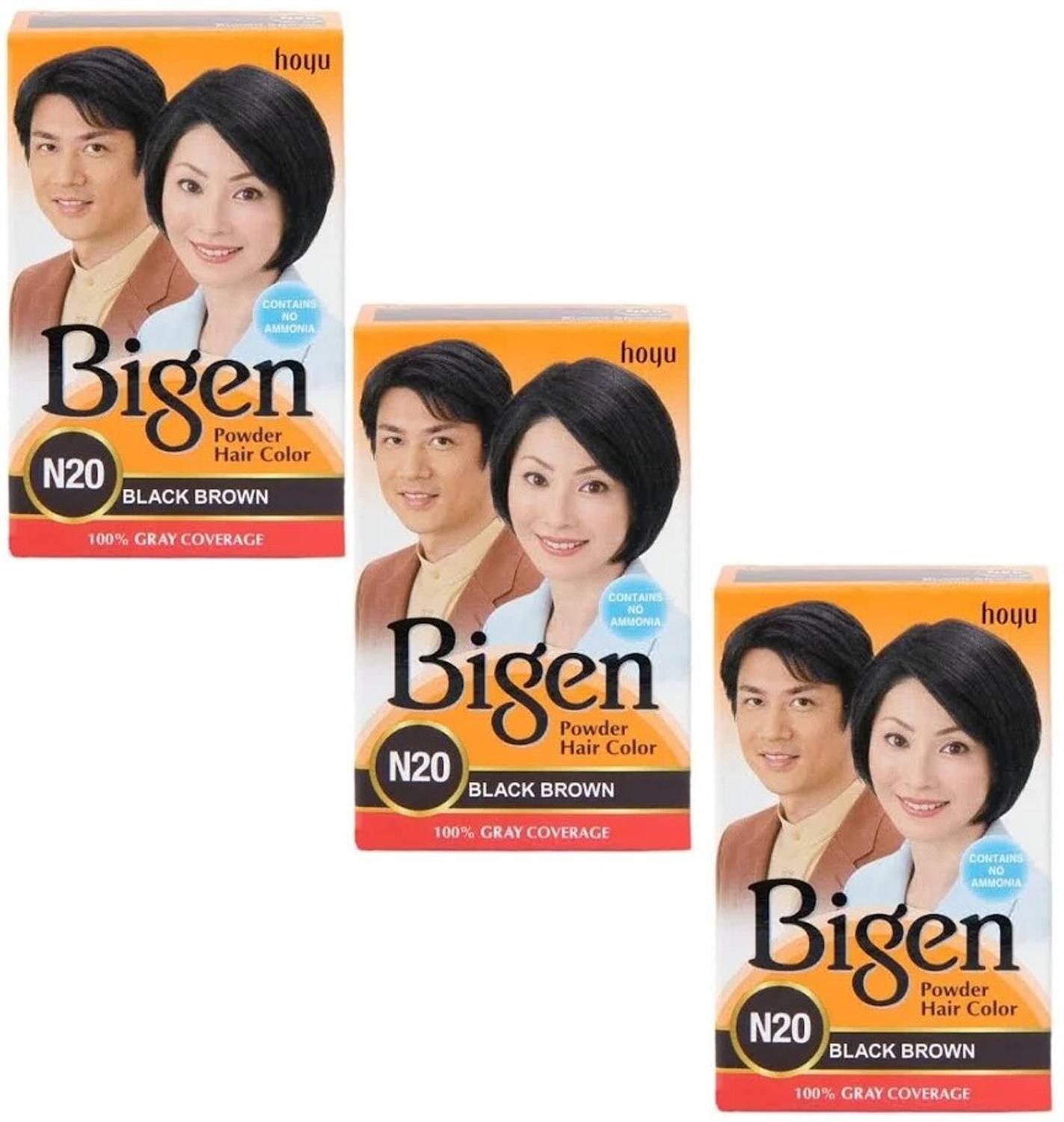 Bigen Powder Hair Dye Black Brown N20 , Black Brown ( Pack of 3 )