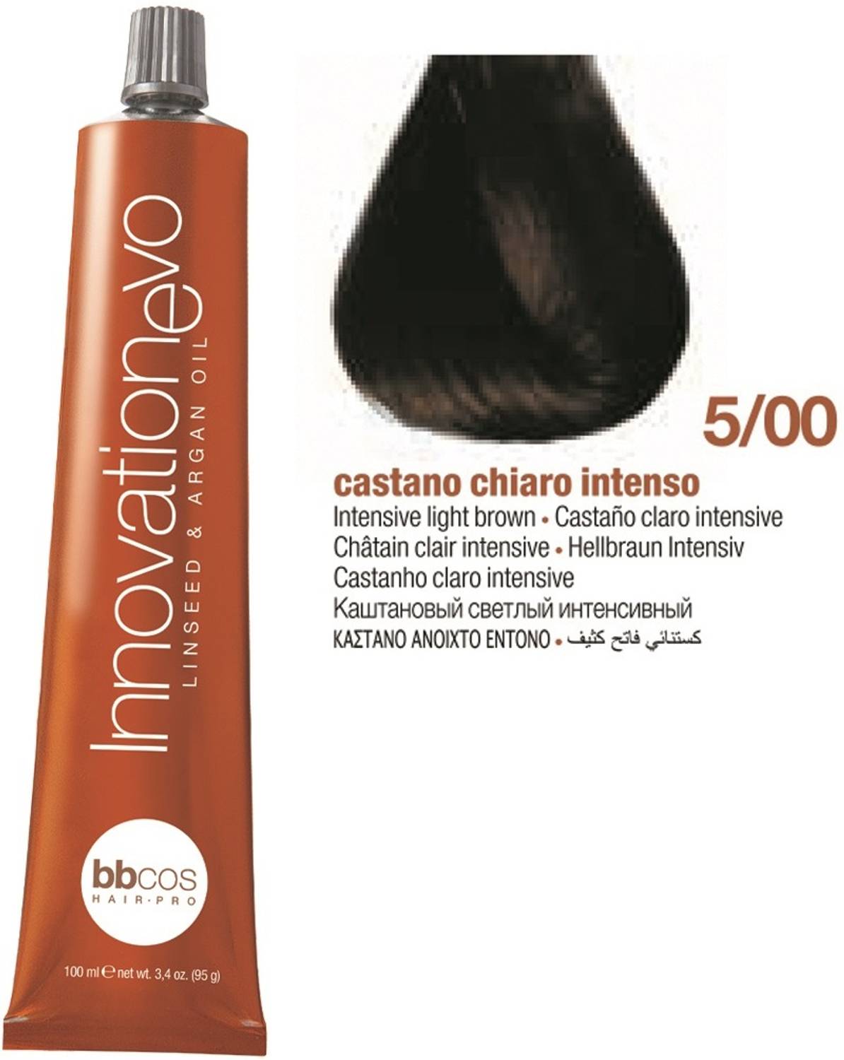 Bbcos Hair Pro InnovationEvo Hair Color Cream With Linen seed & Argan Oil Hair Cream , 5/00, Intensive Light Brown