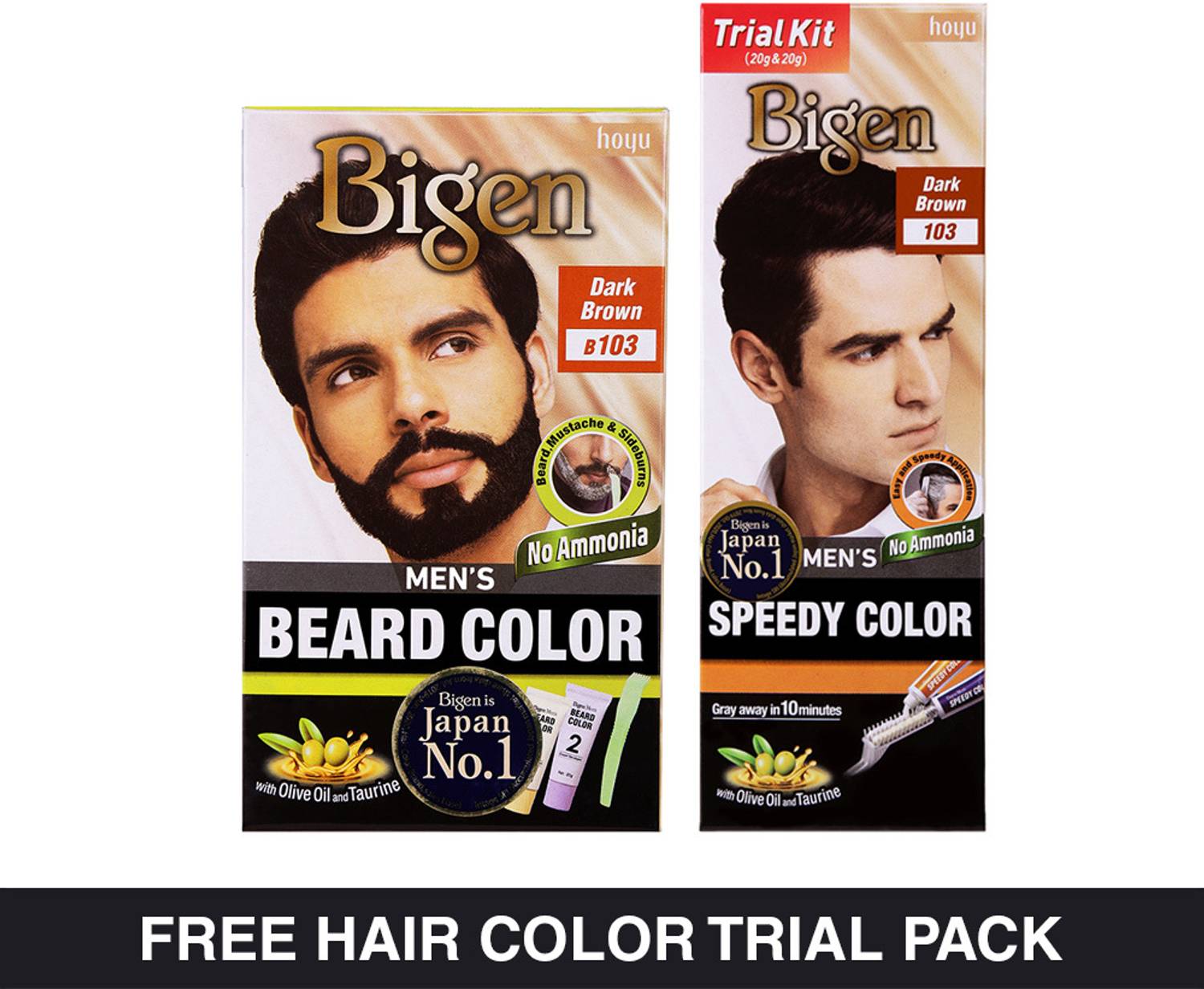 Bigen Men's Beard Color B103 with Complimentary Speedy 103 Trial Pack , Dark Brown