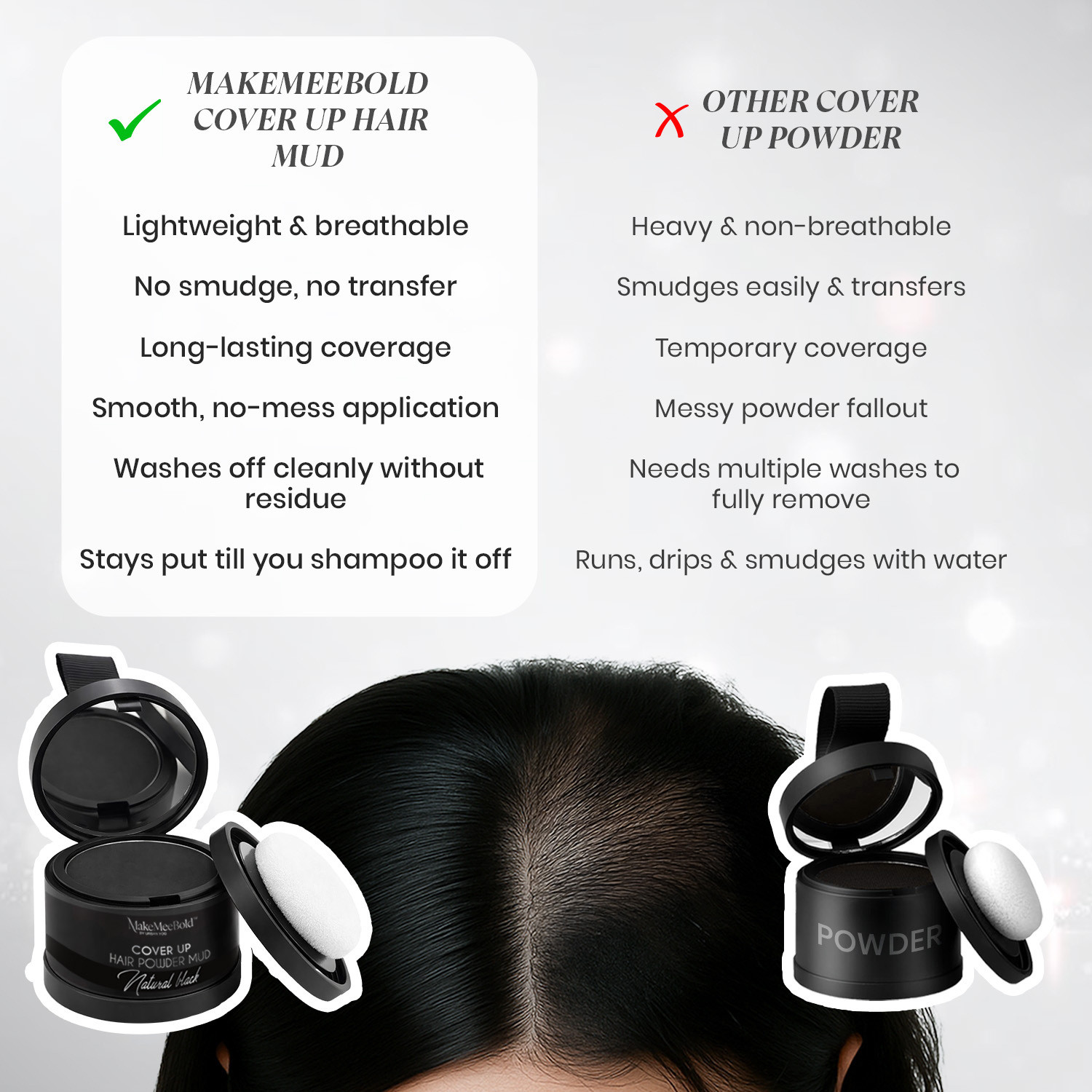 Image of MakeMeeBold Cover Up Hair Powder Mud | Instant Root Touch Up | Talc-Free & No Fragrance , Black