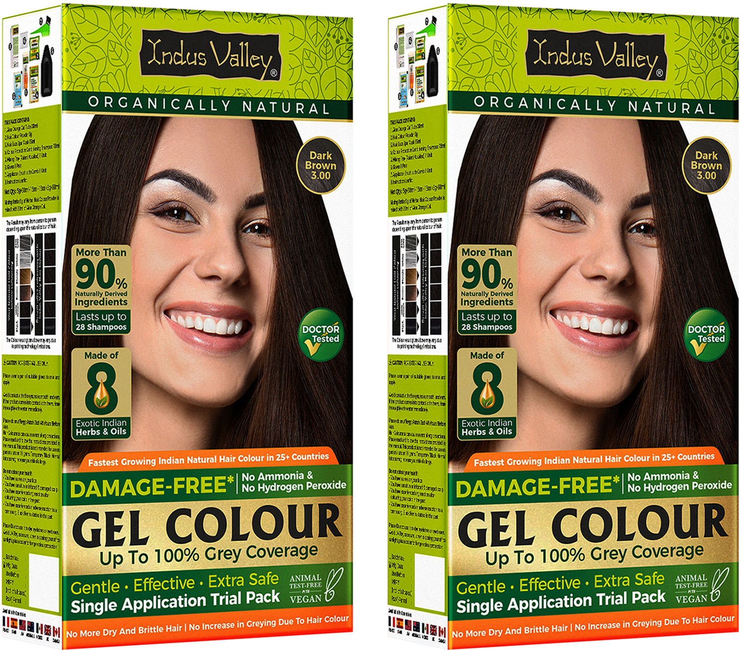 Indus Valley Damage Free Gel Hair Colour 100% Grey Coverage Trial Pack (Pack of 2) , Dark Brown