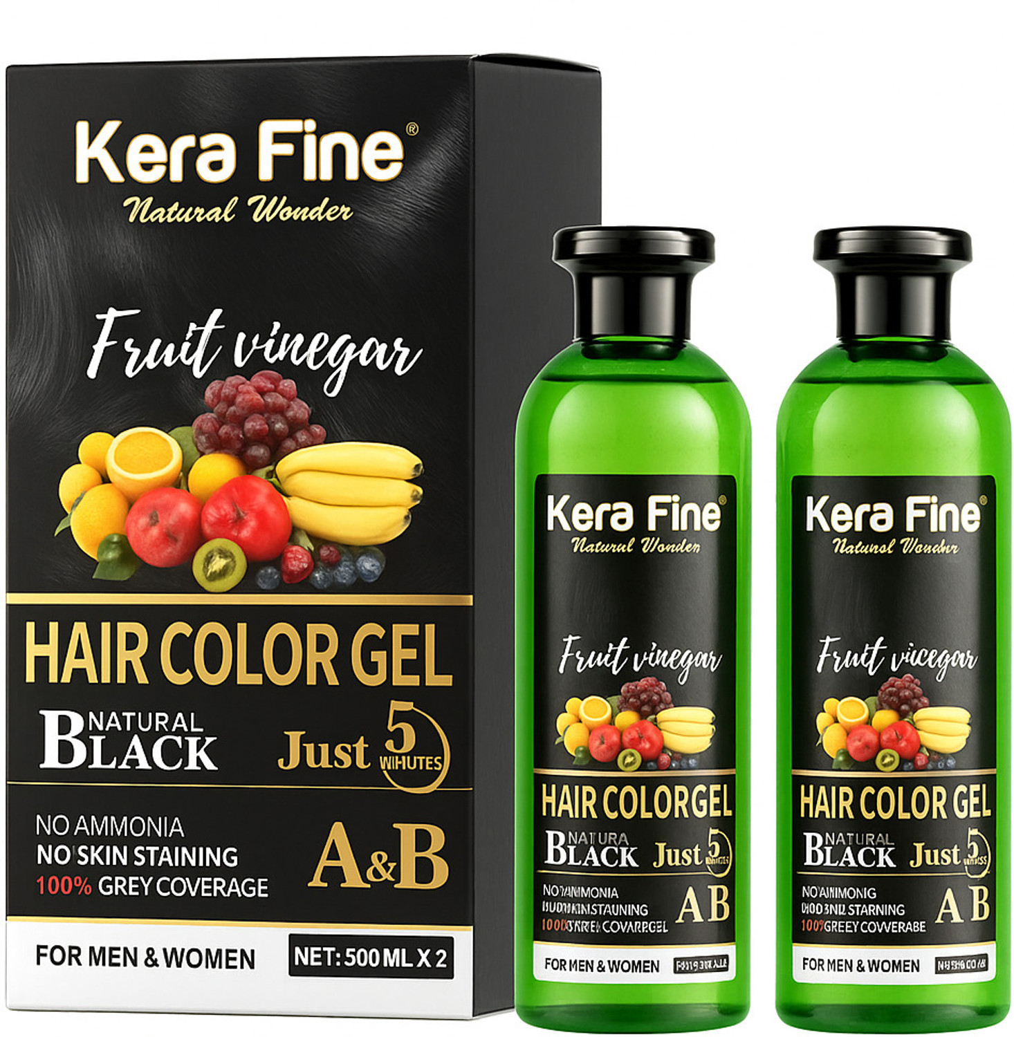 Image of KERA FINE Fruit Vinegar Gel Based Hair Color For Men & Women Ammonia Free , BLACK
