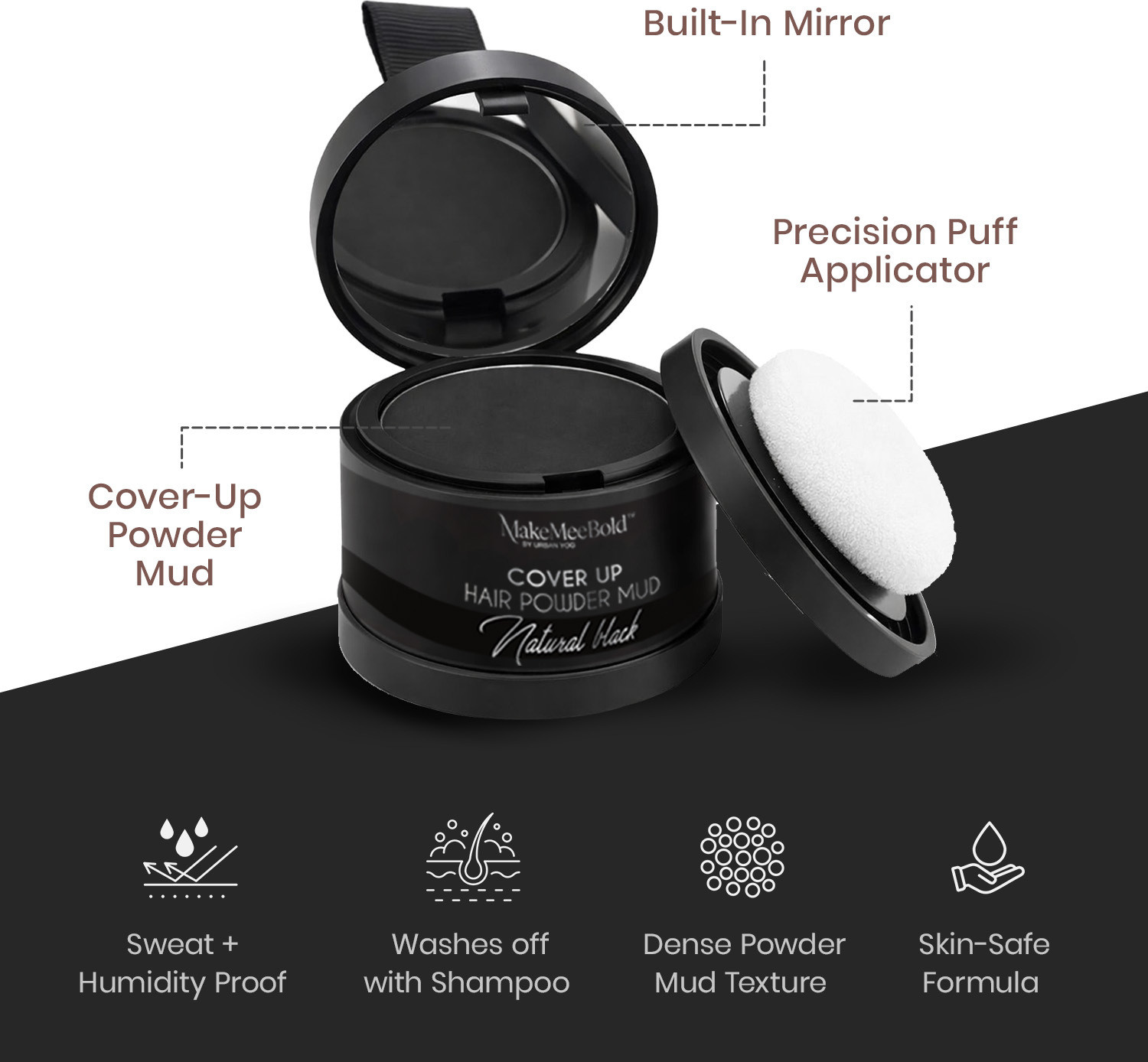 Image of MakeMeeBold Cover Up Hair Powder Mud | Instant Root Touch Up | Talc-Free & No Fragrance , Black