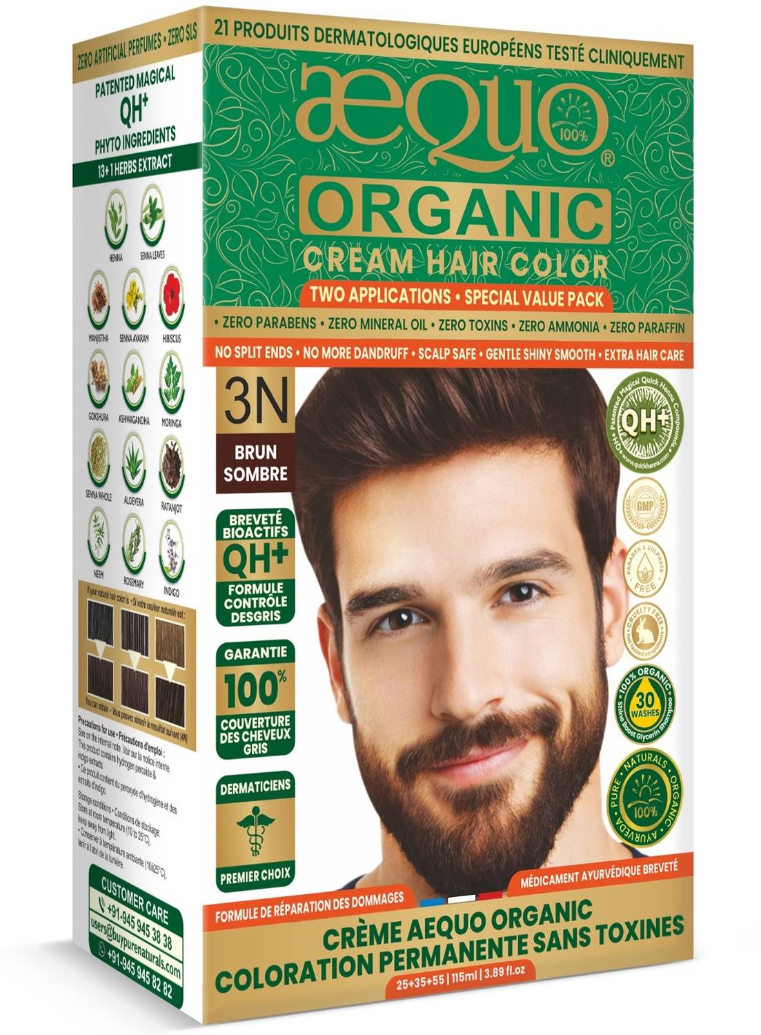 Aequo Organic Hair Color Cream 3N Dark Brown | Long Lasting Herbal Hair Dye | Zero Ammonia , Dark Brown