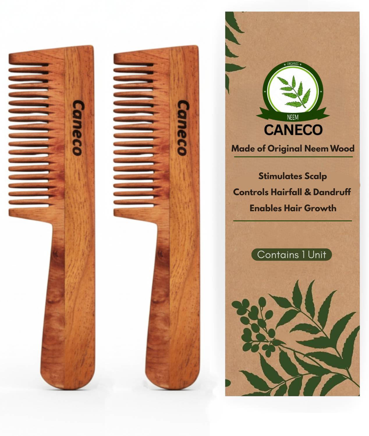 CANECO Pure Neem Wood Hair Comb Premium Handmade Comb for Hair Growth & Eco-Friendly
