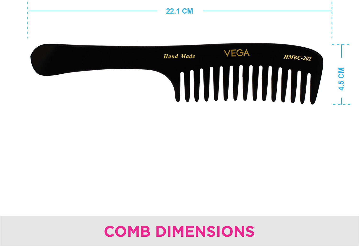 Image of VEGA Handcrafted Shampoo Comb Made Cellulose Acetate (HMBC-202)