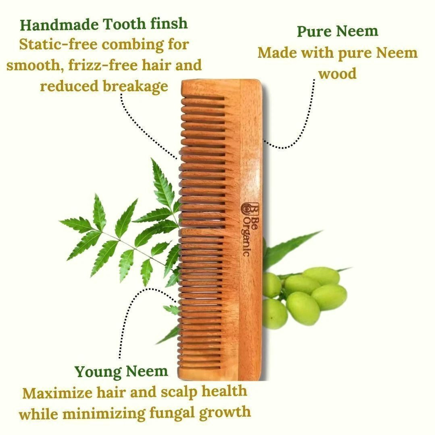 Image of Be Organic Dual Lily Oil Treated Pure Kacchi Neem Wood Comb