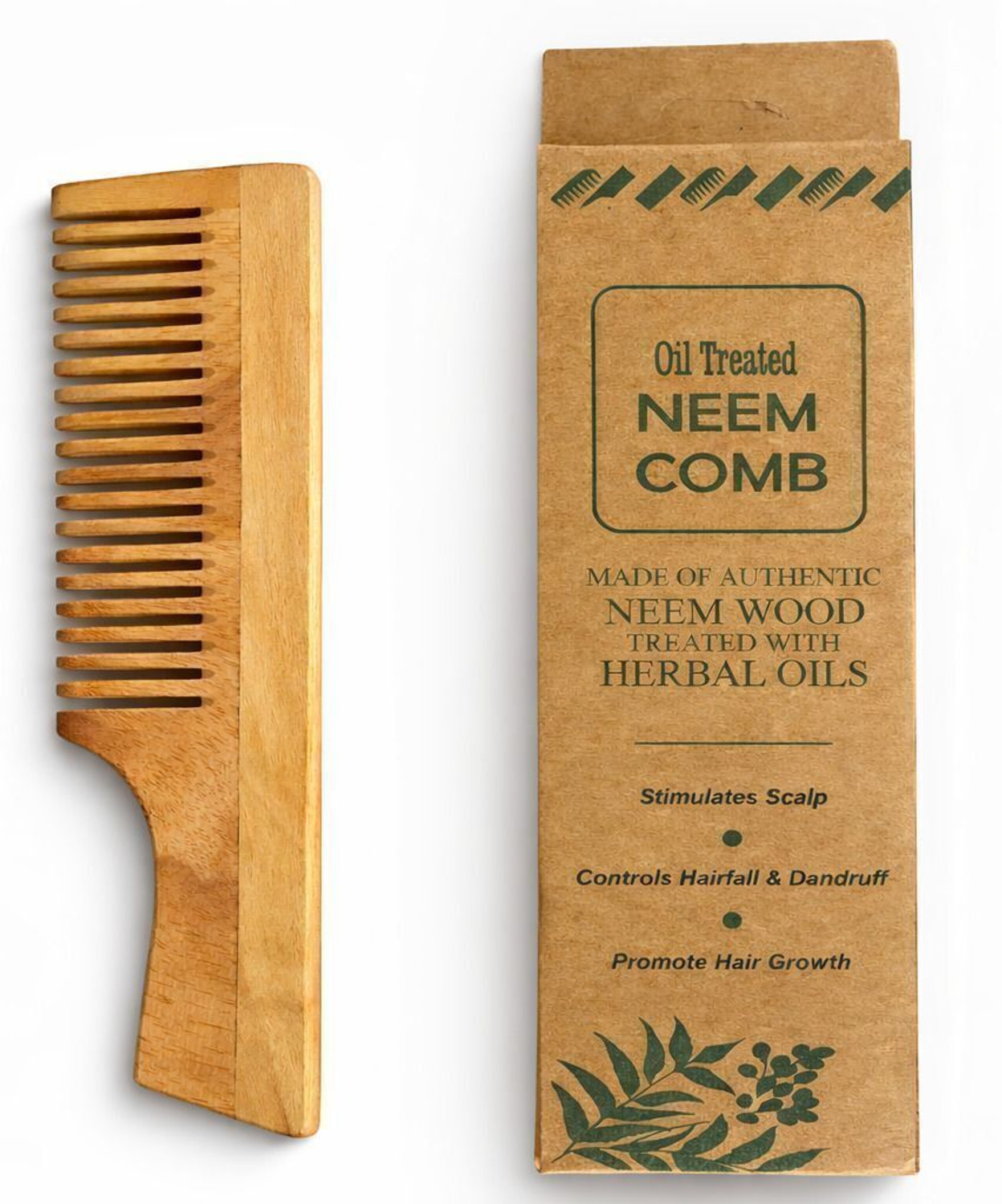 Image of Faigy Kacchi Neem Wood Comb - Natural Haircare Infused with Neem Oil & Herbal Extracts