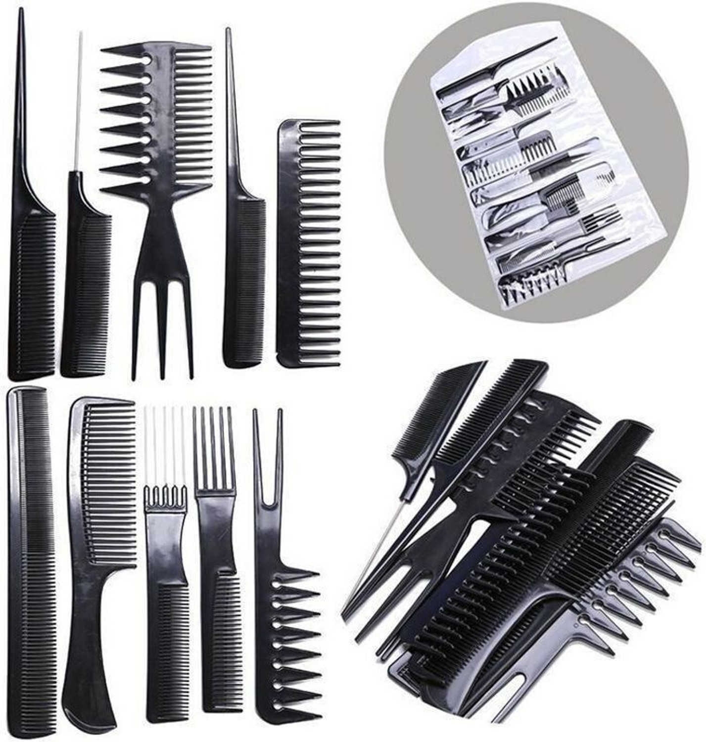 Image of Uchiha 10Pcs Pro Salon Hair Cut Styling Hairdressing Barbers Combs Brush Set