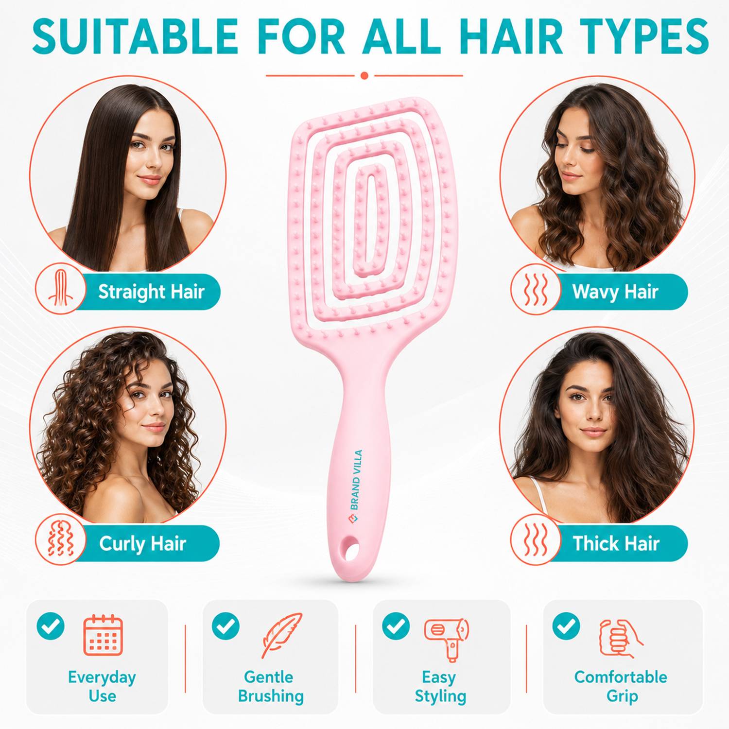 Brandvilla Flexible Detangling Hair Brush - Image 4