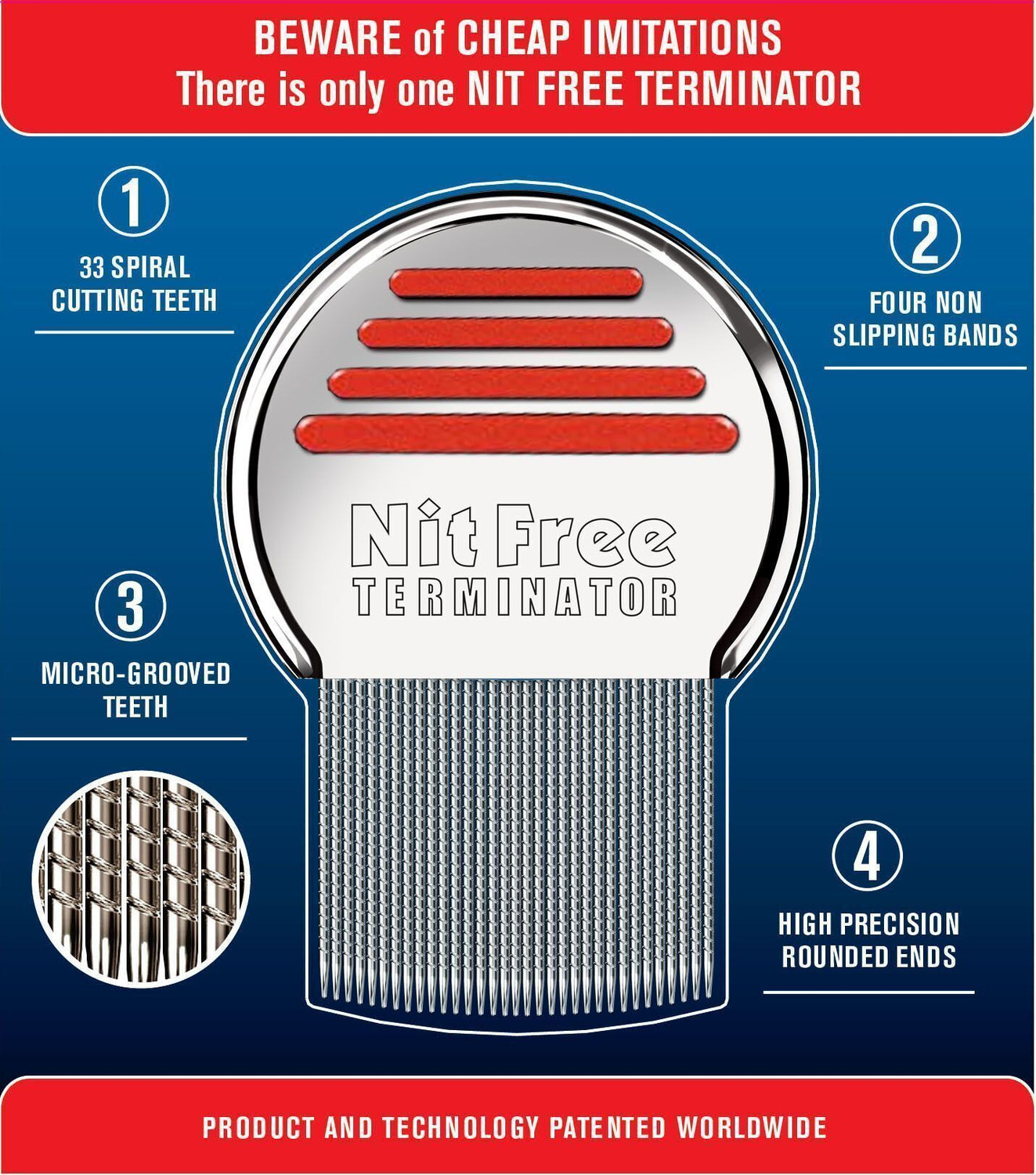 Image of Nit Free Terminator Lice Comb, Professional Stainless Steel Louse and Nit Comb for Head Lice Treatment, Removes Nits