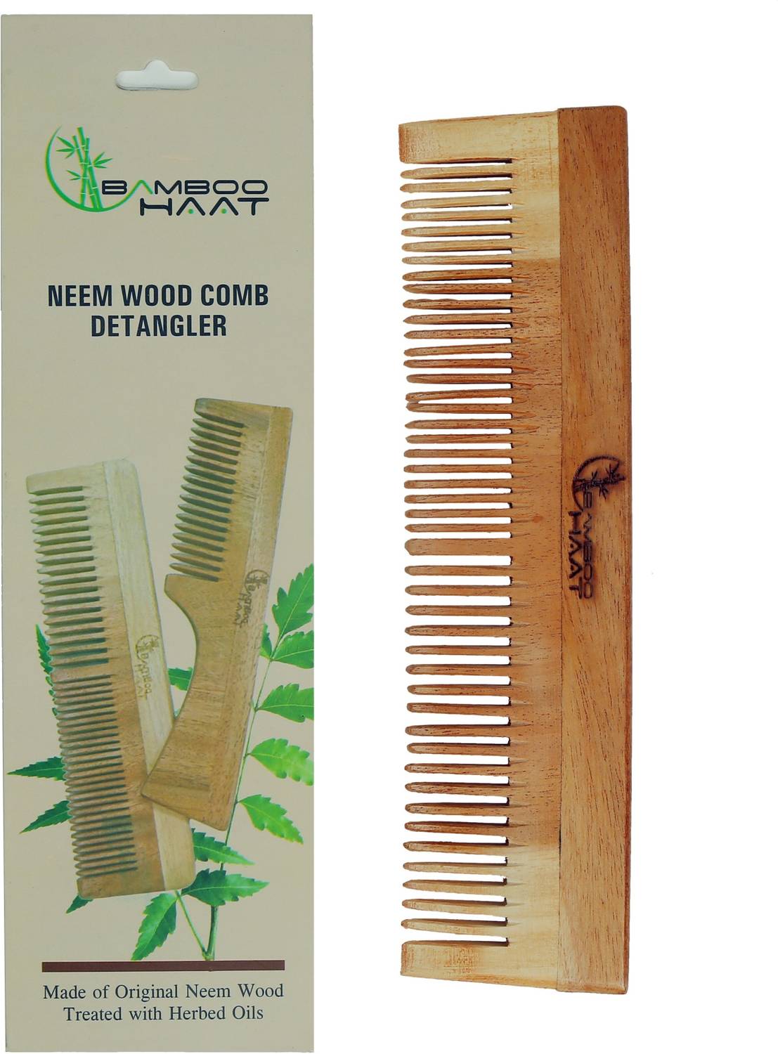 Bamboo Haat 100% Pure & Natural Neem Wood Comb | Promotes Hair Growth, Reduces Hair Fall