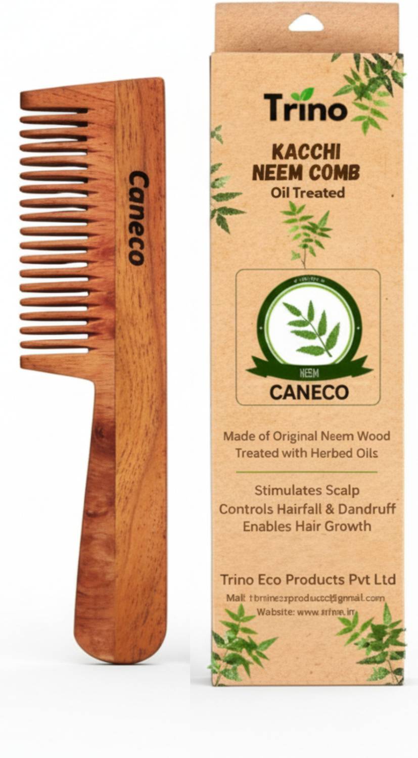 CANECO 100% Pure Neem Wood Comb Natural Anti Dandruff & Hairfall Control for All