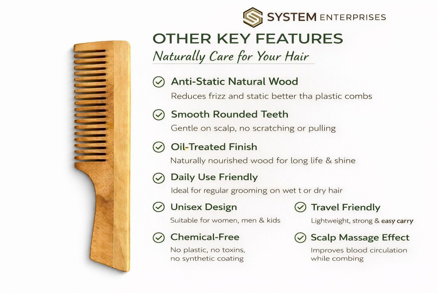 Image of Faigy Kacchi Neem Wood Comb - Natural Haircare Infused with Neem Oil & Herbal Extracts
